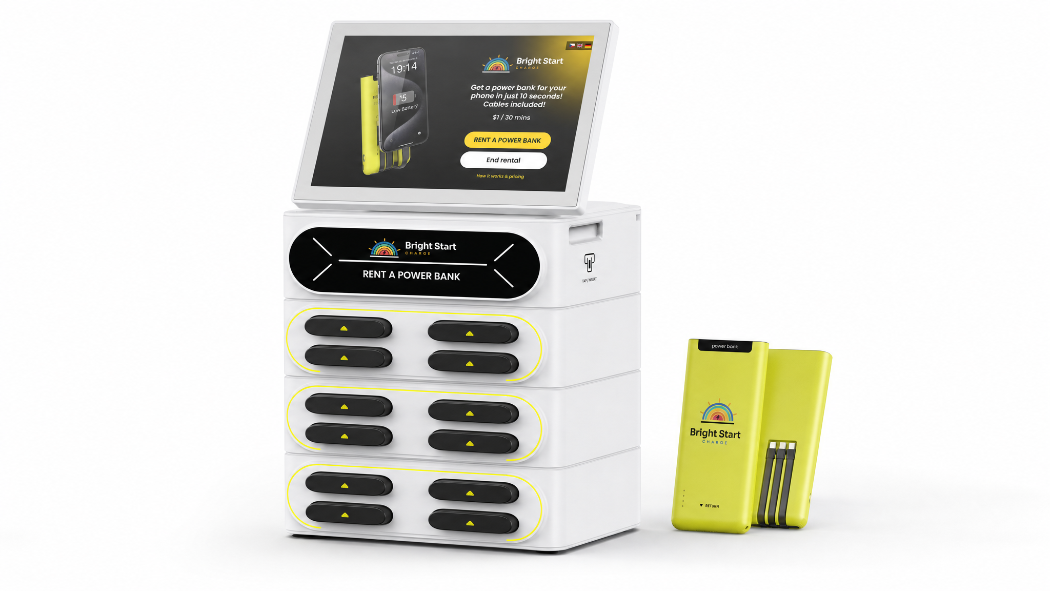 White Bright Start Charge station with power banks